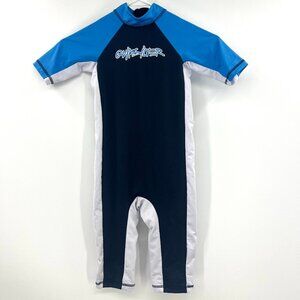 Quiksilver Blue Black Short Sleeved Shorts One Piece Swim Suit UPF 50 Kids 6